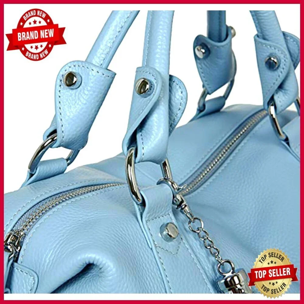 Genuine Leather Satchel Tote Bag with Crossbody Strap and Fringe Detail